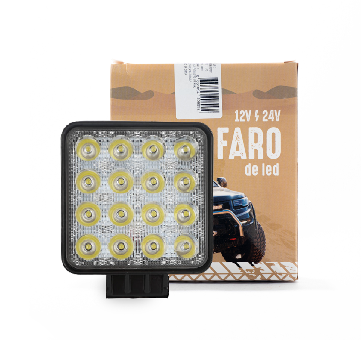 FARO AUXILIAR LED CUADRADO 48W 16 LED ECONOMICO 12V/24V