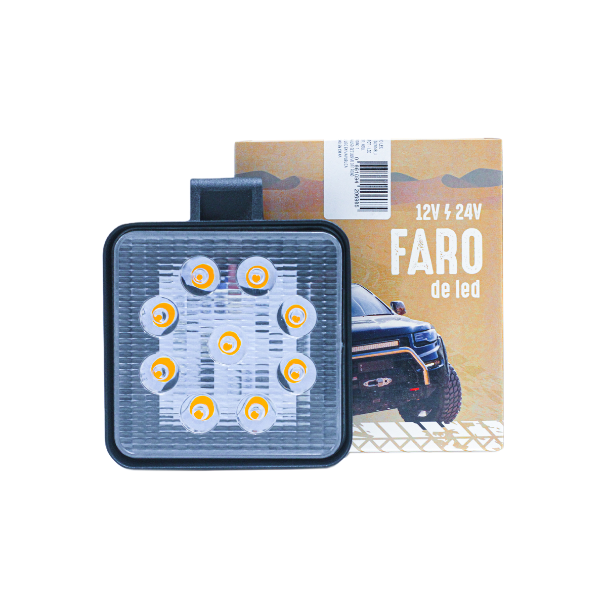 FARO AUXILIAR LED CUADRADO 9 LED 27W AMBAR